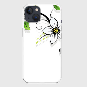 Чехол для iPhone 13 с принтом Цветочная композиция с бабочками в Курске,  |  | бабочка | ветка | лист | природа | узор | цветы