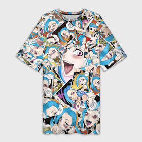 Платье-футболка 3D с принтом Jinx Ahegao в Курске,  |  | ahegao | anime | league of legends | lol | manga | аниме | ахегао | коллаж | комикс | манга | паттерн