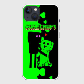Чехол для iPhone 13 с принтом Любовь Эндермена и Крипера Майнкрафт в Курске,  |  | craft | creep | creeper | enderman | keeper | mine | minecraft | бесшумный мобкамикадзе | блоки | добывать | зелёное четырёхногое существо | зелёный | компьютерная игра | крафт | крипер | кубики | майн | майнкрафт | манкрафт