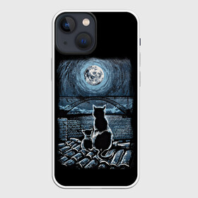 Чехол для iPhone 13 mini с принтом КОТЫ НА КРЫШЕ в Курске,  |  | cat | moon | night | животные | звезды | звери | кот | котенок | коты | кошка | красиво | крыша | луна | мама | небо | ночь | тьма