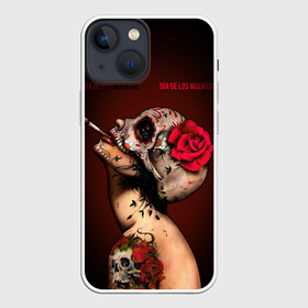Чехол для iPhone 13 mini с принтом Ведьма с красной розой в Курске,  |  | body art | cigarette | day of the dead | halloween | happy halloween | holiday | nude witch | profile | red rose | skull | tattoo | боди арт | день мертвых | красная роза | обнаженная ведьма | праздник | профиль | тату | хэллоуин