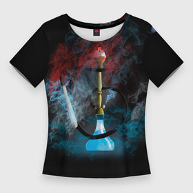 Женская футболка 3D Slim с принтом Калик в Курске,  |  | буйство красок | дым | калик | кальян | смоук | черепа