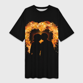 Платье-футболка 3D с принтом Пара в огненном сердце в Курске,  |  | heart | love | влюбленные | любовь | огонь | пара | пламя | сердце