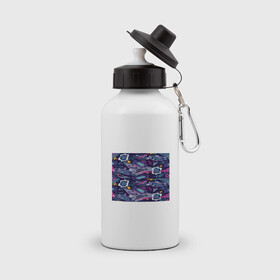 Бутылка спортивная с принтом Фиолетовый паттерн в Курске, металл | емкость — 500 мл, в комплекте две пластиковые крышки и карабин для крепления | космос | паттерн | фиолетовый | футболка | цвета