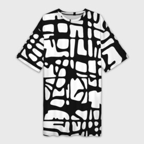 Платье-футболка 3D с принтом Черно Белый мотив Cantabrigiensia, подходящий для раскрашивания вручную в Курске,  |  | креативный шум | модный и пестрый | орнамент | раскраска | стильный мотив | чб | черно белое | элегантный