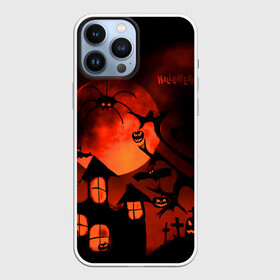 Чехол для iPhone 13 Pro Max с принтом Красная луна на Хэллоуин в Курске,  |  | bats | evil spirits | graveyard with crosses | halloween | happy halloween | holiday | night | pumpkins | red moon | spider | кладбище с крестами | красная луна | летучие мыши | нечисть | ночь | паук | праздник | тыквы | хэллоуин