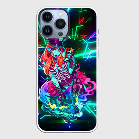 Чехол для iPhone 13 Pro Max с принтом Неоновая ведьма с волком в Курске,  |  | burning eyes | fire wolf | halloween | happy halloween | holiday | neon witch | red hair | skull and bones | горящие глаза | красные волосы | неоновая ведьма | огненный волк | праздник | хэллоуин | череп и кости