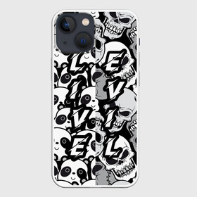 Чехол для iPhone 13 mini с принтом LivEvil в Курске,  |  | animals | black and white | evil | life | panda | popular print | skeleton | skull | top | trend | животные | жить | зло | панда | популярный принт | скилет | топ | тренд | череп | черно белый