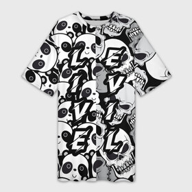Платье-футболка 3D с принтом LivEvil в Курске,  |  | animals | black and white | evil | life | panda | popular print | skeleton | skull | top | trend | животные | жить | зло | панда | популярный принт | скилет | топ | тренд | череп | черно белый