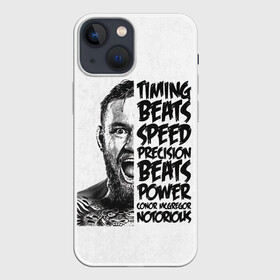 Чехол для iPhone 13 mini с принтом Timing beats speed precision beats power в Курске,  |  | conor mcgregor | fighter | irish | m1 | martial | mixed | the notorious | ufc | ufs | wrestling | боевые | боец | борьба | единоборства | ирландский | искусства | конор макгрегор | м1 | мма | печально известный | смешанные | юфс