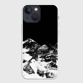 Чехол для iPhone 13 mini с принтом ГОРЫ Ч Б в Курске,  |  | black | dark | mounting | night | white | белый | вершина | горы | ночь | природа | снег | фильтр | хребет | черный