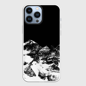 Чехол для iPhone 13 Pro Max с принтом ГОРЫ Ч Б в Курске,  |  | black | dark | mounting | night | white | белый | вершина | горы | ночь | природа | снег | фильтр | хребет | черный