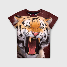 Детская футболка 3D с принтом Тигр красавчик сердится в Курске, 100% гипоаллергенный полиэфир | прямой крой, круглый вырез горловины, длина до линии бедер, чуть спущенное плечо, ткань немного тянется | 2022 | aggressive | angry | fangs | new year | open mouth | predator | tiger | year of the tiger | агрессивный | год тигра | клыки | новый год | открытая пасть | сердитый | тигр | хищник