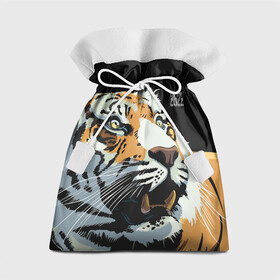 Подарочный 3D мешок с принтом Тигр перед атакой в Курске, 100% полиэстер | Размер: 29*39 см | 2022 | before the attack | look | new year | open mouth | predator | tiger | year of the tiger | взгляд | год тигра | новый год | открытая пасть | перед атакой | тигр | хищник