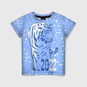 Детская футболка 3D с принтом Голубой водяной тигр в Курске, 100% гипоаллергенный полиэфир | прямой крой, круглый вырез горловины, длина до линии бедер, чуть спущенное плечо, ткань немного тянется | 2022 | beast | blue water tiger | is coming | new year | predator | strength and tranquility | year of the tiger | год тигра | зверь | зима | идет | новый год | сила и спокойствие | снег | хищник