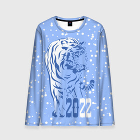 Мужской лонгслив 3D с принтом Голубой водяной тигр в Курске, 100% полиэстер | длинные рукава, круглый вырез горловины, полуприлегающий силуэт | 2022 | beast | blue water tiger | is coming | new year | predator | strength and tranquility | year of the tiger | год тигра | зверь | зима | идет | новый год | сила и спокойствие | снег | хищник