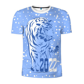 Мужская футболка 3D спортивная с принтом Голубой водяной тигр в Курске, 100% полиэстер с улучшенными характеристиками | приталенный силуэт, круглая горловина, широкие плечи, сужается к линии бедра | Тематика изображения на принте: 2022 | beast | blue water tiger | is coming | new year | predator | strength and tranquility | year of the tiger | год тигра | зверь | зима | идет | новый год | сила и спокойствие | снег | хищник