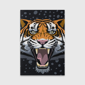 Обложка для паспорта матовая кожа с принтом Амурский тигр в ночи в Курске, натуральная матовая кожа | размер 19,3 х 13,7 см; прозрачные пластиковые крепления | 2022 | aggression | amur tiger | beast | grin | new year | night | open mouth | predator | snowfall | winter | year of the tiger | агрессия | амурский тигр | год тигра | зверь | зима | новый год | ночь | оскал | открытая пасть | снегопад | хищник