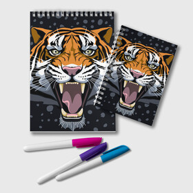 Блокнот с принтом Амурский тигр в ночи в Курске, 100% бумага | 48 листов, плотность листов — 60 г/м2, плотность картонной обложки — 250 г/м2. Листы скреплены удобной пружинной спиралью. Цвет линий — светло-серый
 | Тематика изображения на принте: 2022 | aggression | amur tiger | beast | grin | new year | night | open mouth | predator | snowfall | winter | year of the tiger | агрессия | амурский тигр | год тигра | зверь | зима | новый год | ночь | оскал | открытая пасть | снегопад | хищник