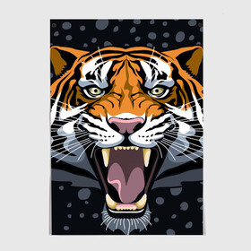 Постер с принтом Амурский тигр в ночи в Курске, 100% бумага
 | бумага, плотность 150 мг. Матовая, но за счет высокого коэффициента гладкости имеет небольшой блеск и дает на свету блики, но в отличии от глянцевой бумаги не покрыта лаком | 2022 | aggression | amur tiger | beast | grin | new year | night | open mouth | predator | snowfall | winter | year of the tiger | агрессия | амурский тигр | год тигра | зверь | зима | новый год | ночь | оскал | открытая пасть | снегопад | хищник