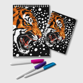 Блокнот с принтом Амурский тигр и снегопад в Курске, 100% бумага | 48 листов, плотность листов — 60 г/м2, плотность картонной обложки — 250 г/м2. Листы скреплены удобной пружинной спиралью. Цвет линий — светло-серый
 | Тематика изображения на принте: 2022 | amur tiger | beast | grin | new year | night | open mouth | predator | profile | snowfall | winter | year of the tiger | амурский тигр | год тигра | зверь | зима | новый год | ночь | оскал | открытая пасть | профиль | снегопад | хищник