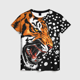 Женская футболка 3D с принтом Амурский тигр и снегопад в Курске, 100% полиэфир ( синтетическое хлопкоподобное полотно) | прямой крой, круглый вырез горловины, длина до линии бедер | 2022 | amur tiger | beast | grin | new year | night | open mouth | predator | profile | snowfall | winter | year of the tiger | амурский тигр | год тигра | зверь | зима | новый год | ночь | оскал | открытая пасть | профиль | снегопад | хищник