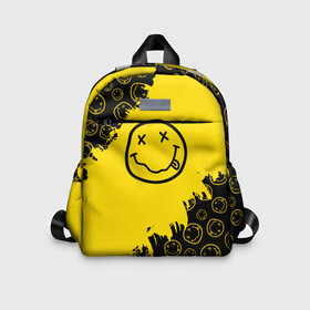 Детский рюкзак 3D с принтом Nirvana Smile | Нирвана Рваный Паттерн в Курске, 100% полиэстер | лямки с регулируемой длиной, сверху петелька, чтобы рюкзак можно было повесить на вешалку. Основное отделение закрывается на молнию, как и внешний карман. Внутри дополнительный карман. По бокам два дополнительных кармашка | album | curt | grunge | kobain | logo | music | nevermind | nirvana | pattern | rock | smells like | smile | teen spirit | альбом | брызги | гитара | гранж | курт кобейн | логотип | музыка | невермайнд | нирвана | паттерн | потертости | рок | сма