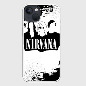 Чехол для iPhone 13 с принтом Нирвана Рок Группа Гранж ЧБ | Nirvana в Курске,  |  | album | curt | group | grunge | kobain | logo | music | nevermind | nirvana | pattern | rock | smells like | smile | teen spirit | альбом | брызги | гитара | гранж | группа | курт кобейн | логотип | музыка | невермайнд | нирвана | паттерн | потер