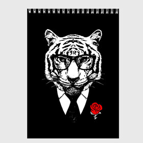 Скетчбук с принтом Тигр с красной розой в Курске, 100% бумага
 | 48 листов, плотность листов — 100 г/м2, плотность картонной обложки — 250 г/м2. Листы скреплены сверху удобной пружинной спиралью | 2022 | authority | black suit | godfather | holiday | mafia | new year | red rose | year of the tiger | авторитет | год тигра | красная роза | крестный отец | мафия | новый год | праздник | тигр в очках | черный костюм