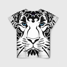 Детская футболка 3D с принтом Водяной голубоглазый тигр в Курске, 100% гипоаллергенный полиэфир | прямой крой, круглый вырез горловины, длина до линии бедер, чуть спущенное плечо, ткань немного тянется | 2022 | blue eyes | new year | ornament | pattern | predator | strength and tranquility | water tiger | year of the tiger | водяной тигр | год тигра | голубые глаза | новый год | орнамент | сила и спокойствие | узор | хищник