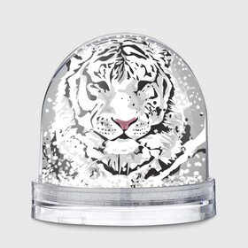 Игрушка Снежный шар с принтом Белый снежный тигр в Курске, Пластик | Изображение внутри шара печатается на глянцевой фотобумаге с двух сторон | 2022 | art | beast | new year | predator | splashes and drops | white tiger | year of the tiger | белый тигр | брызги и капли | год тигра | зверь | искусство | новый год | хищник