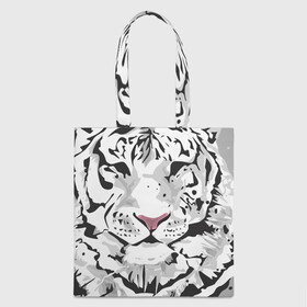 Шоппер 3D с принтом Белый снежный тигр в Курске, 100% полиэстер | Плотность: 200 г/м2; Размер: 34×35 см; Высота лямок: 30 см | 2022 | art | beast | new year | predator | splashes and drops | white tiger | year of the tiger | белый тигр | брызги и капли | год тигра | зверь | искусство | новый год | хищник