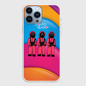 Чехол для iPhone 13 Pro Max с принтом Игра в кальмара   красочный фон в Курске,  |  | Тематика изображения на принте: among us | squid game | выживание | игра в кальмара | кальмар | корейский | корея | хван чжун хо | чо сан