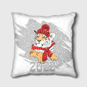 Подушка 3D с принтом Тигр в красной шапке в Курске, наволочка – 100% полиэстер, наполнитель – холлофайбер (легкий наполнитель, не вызывает аллергию). | состоит из подушки и наволочки. Наволочка на молнии, легко снимается для стирки | 2022 | beast | merry christmas | new year | predator | proud tiger | red hat | scarf | snow | winter | year of the tiger | год тигра | гордый тигр | зверь | зима | красная шапка | новый год | снег | хищник | шарф