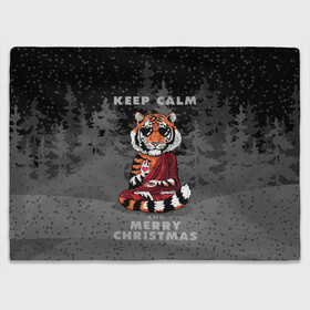 Плед 3D с принтом Keep calm and Merry Christmas в Курске, 100% полиэстер | закругленные углы, все края обработаны. Ткань не мнется и не растягивается | 2022 | beast | buddhist | heart | keep calm and merry christmas | meditation | new year | spruce forest | tiger | year of the tiger | буддист | год тигра | ельник | зверь | медитация | новый год | сердце | тигр | черные очки