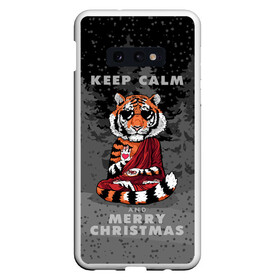 Чехол для Samsung S10E с принтом Keep calm and Merry Christmas в Курске, Силикон | Область печати: задняя сторона чехла, без боковых панелей | 2022 | beast | buddhist | heart | keep calm and merry christmas | meditation | new year | spruce forest | tiger | year of the tiger | буддист | год тигра | ельник | зверь | медитация | новый год | сердце | тигр | черные очки