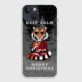 Чехол для iPhone 13 с принтом Keep calm and Merry Christmas в Курске,  |  | 2022 | beast | buddhist | heart | keep calm and merry christmas | meditation | new year | spruce forest | tiger | year of the tiger | буддист | год тигра | ельник | зверь | медитация | новый год | сердце | тигр | черные очки