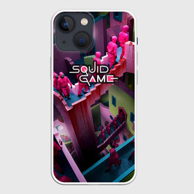 Чехол для iPhone 13 mini с принтом Игра в кальмара лестница (лого можно убрать) в Курске,  |  | ojingeo geim | squid game | игра в кальмара | корейский сериал | кровь | лестница эшера | люди в масках | сахарные соты | хван донхёк | южная корея