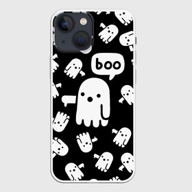 Чехол для iPhone 13 mini с принтом BOO ПРИВЕДЕНИЕ ХЕЛЛОУИН в Курске,  |  | bats | bones | ghost | halloween | pumpkin | skull | кости | летучие мыши | приведение | призрак | скелет | тыква | хеллоуин | хоррор | хэллоуин