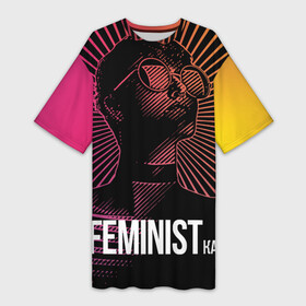 Платье-футболка 3D с принтом Feministка в Курске,  |  | feminism | feminist | феминизм | феминистка | феминитив