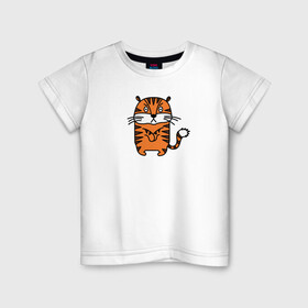 Детская футболка хлопок с принтом Тигр, который сердит в Курске, 100% хлопок | круглый вырез горловины, полуприлегающий силуэт, длина до линии бедер | большая кошка | год тигра | зверь | иллюстрация | кошачьи | персонаж | сердитый | тигр | тигренок | тигрица | тигры