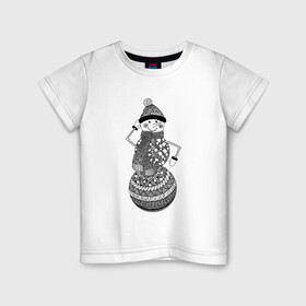 Детская футболка хлопок с принтом Графический снеговик в Курске, 100% хлопок | круглый вырез горловины, полуприлегающий силуэт, длина до линии бедер | графика | зима | новый год | снег | снеговик | чёрно белый