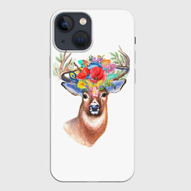 Чехол для iPhone 13 mini с принтом Олень Полевой цветок в Курске,  |  | аниме | животные | лес | олень | охота | полевой | природа | рог | рога | рыбалка | цветок | цветы