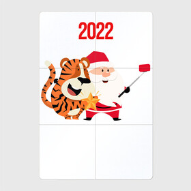 Магнитный плакат 2Х3 с принтом Санта и тигренок делают сэлфи в Курске, Полимерный материал с магнитным слоем | 6 деталей размером 9*9 см | 2022 | год тигра | новый год | новый год 2022 | символ года | тигр | тигренок | тигрица | тигры