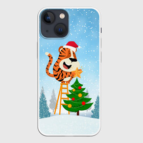 Чехол для iPhone 13 mini с принтом Тигр украшает новогоднюю елку в Курске,  |  | 2022 | год тигра | новый год | новый год 2022 | символ года | тигр | тигренок | тигрица | тигры