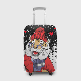 Чехол для чемодана 3D с принтом Тигр в красном в Курске, 86% полиэфир, 14% спандекс | двустороннее нанесение принта, прорези для ручек и колес | 2022 | fir forest | happy new year | hearts | merry christmas | red hat | santa claus | scarf | snow | tiger | year of the tiger | год тигра | еловый лес | красная шапка | новый год | очки | рождество | санта клаус | сердца | снег | тигр | шарф