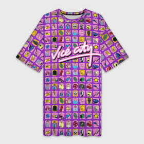 Платье-футболка 3D с принтом GTA Vice City 2021 (ачивки паттерн) в Курске,  |  | auto | city | grand | gta | miami | rockstar | theft | tommy | vice | вайс | версетти | гта | либерти | майами | рокстар | сити | томми