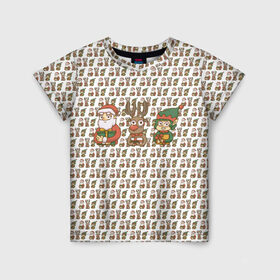 Детская футболка 3D с принтом Подарки хотят все и каждый. в Курске, 100% гипоаллергенный полиэфир | прямой крой, круглый вырез горловины, длина до линии бедер, чуть спущенное плечо, ткань немного тянется | дед мороз | новый год | олень | санта | эльф