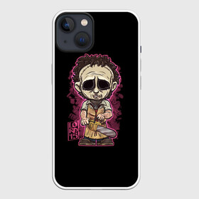 Чехол для iPhone 13 с принтом кожаное лицо в Курске,  |  | Тематика изображения на принте: blood | chainsaw | evil | face | fear | halloween | human | hunter | leather | murderer | of | on | people | бензопила | зло | кожаное | кровь | лицо | людей | на | охотник | хэллоуин | человек