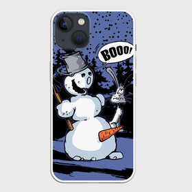 Чехол для iPhone 13 с принтом Снеговик на Хэллоуин в Курске,  |  | broom | bucket | carrot | fir forest | frightened hare | halloween | new year | night | scary | snow | snowman | ведро | еловый лес | испуганный заяц | метла | морковка | новый год | ночь | снег | снеговик | страшный | хэллоуин
